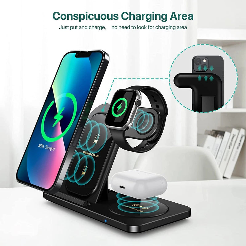 Carregador por Indução 3 em 1 para iPhone 14 13 12 11, AppleWatch e AirPods