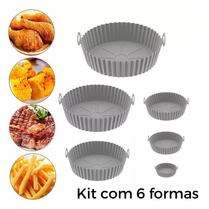Kit 6 Peças/Conjunto Cesto de Silicone Forma Redonda Air Fryer e Forno