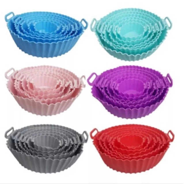 Kit 6 Peças/Conjunto Cesto de Silicone Forma Redonda Air Fryer e Forno