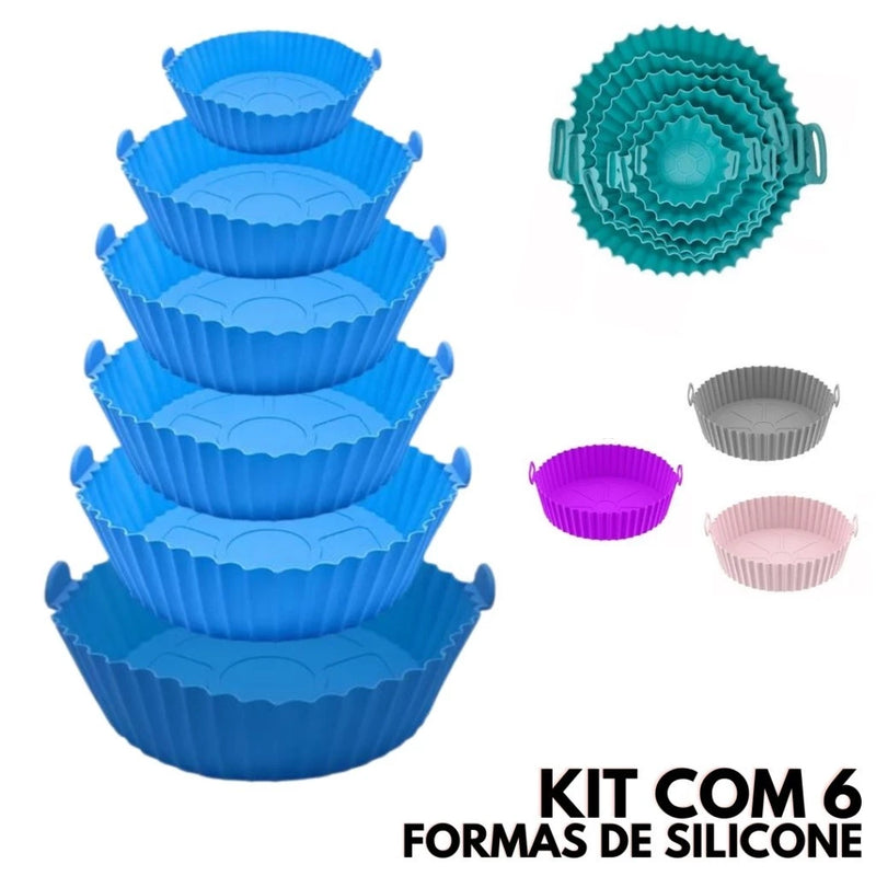 Kit 6 Peças/Conjunto Cesto de Silicone Forma Redonda Air Fryer e Forno