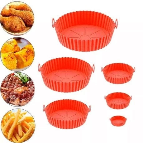 Kit 6 Peças/Conjunto Cesto de Silicone Forma Redonda Air Fryer e Forno