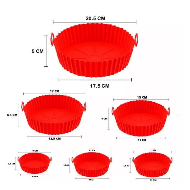 Kit 6 Peças/Conjunto Cesto de Silicone Forma Redonda Air Fryer e Forno