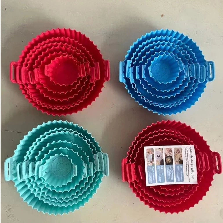 Kit 6 Peças/Conjunto Cesto de Silicone Forma Redonda Air Fryer e Forno